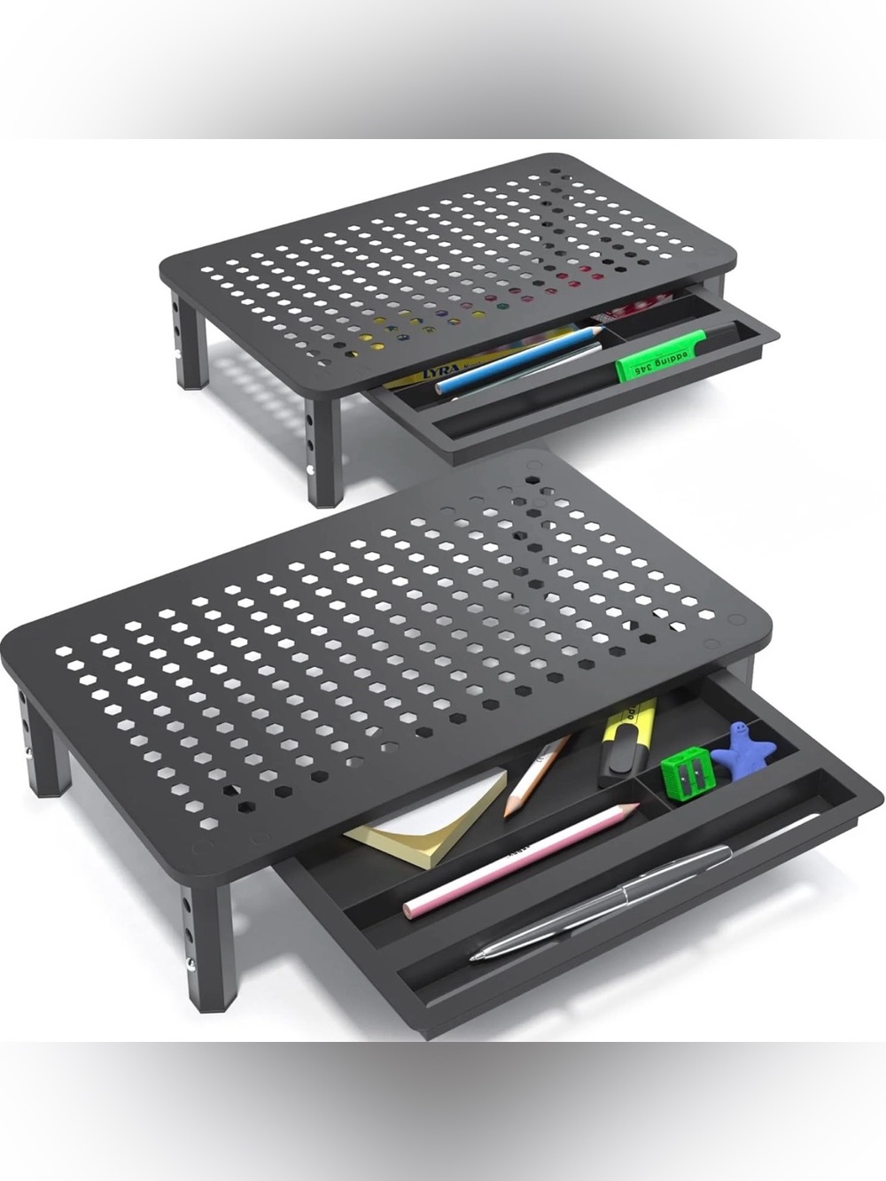 Adjustable Balck Desk Organizer Riser with Drawer - Home Storage & Organization